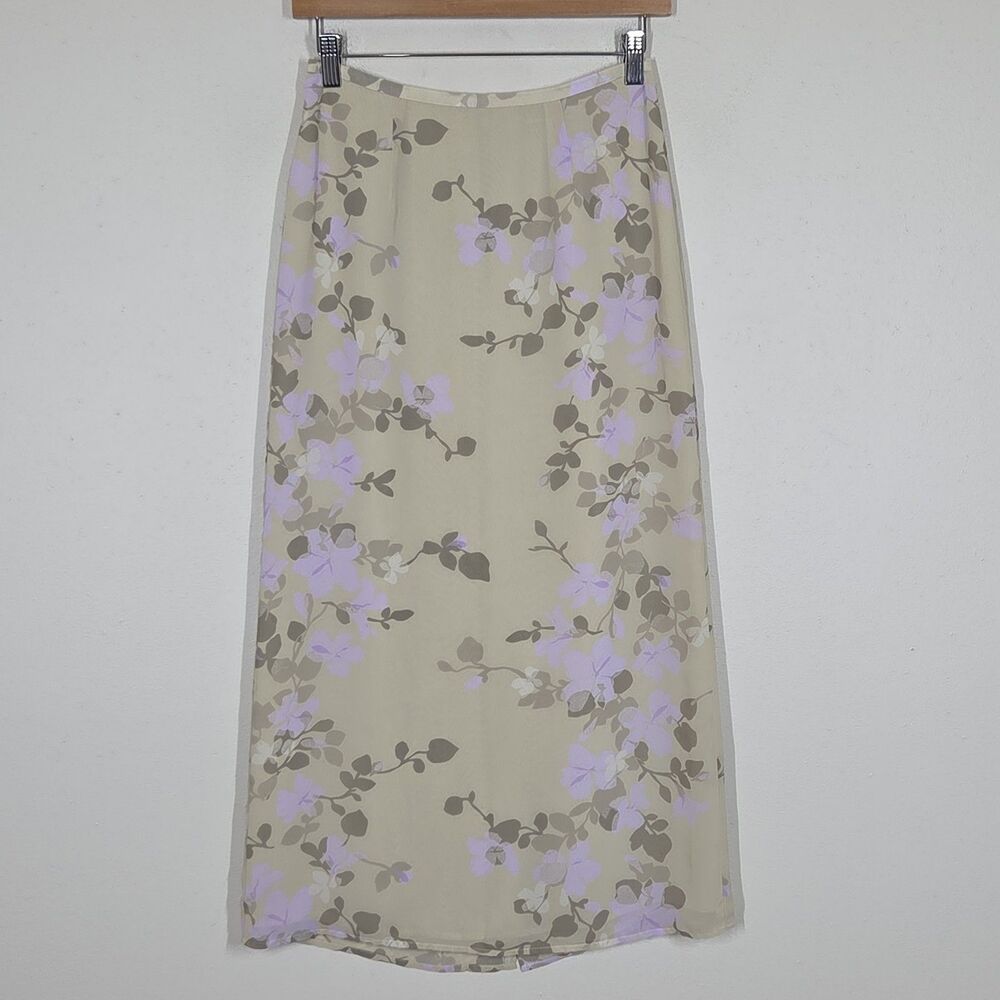 Vtg Y2K Old Navy Purple Floral Midi Skirt Back Slit 1 Fairy Grunge Boho Festival